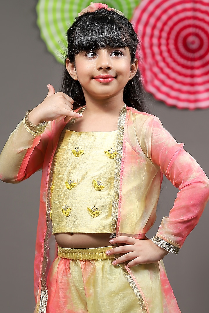 Pale Yellow Silk Pant Set For Girls by Kirti Agarwal Pret n Couture at Pernia's Pop Up Shop