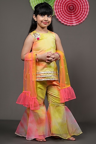Multi Colored Silk Sharara Set For Girls by Kirti Agarwal Pret n Couture