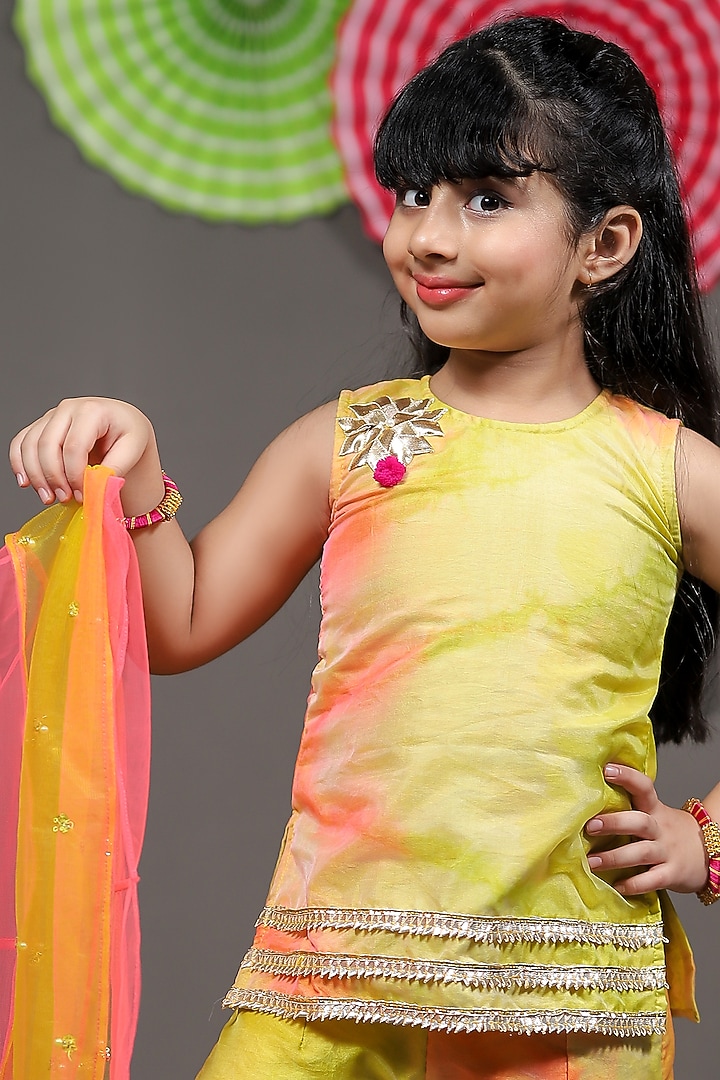Multi Colored Silk Sharara Set For Girls by Kirti Agarwal Pret n Couture at Pernia's Pop Up Shop