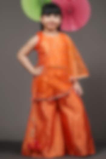 Orange Silk & Net Palazzo Pant Set For Girls by Kirti Agarwal Pret n Couture