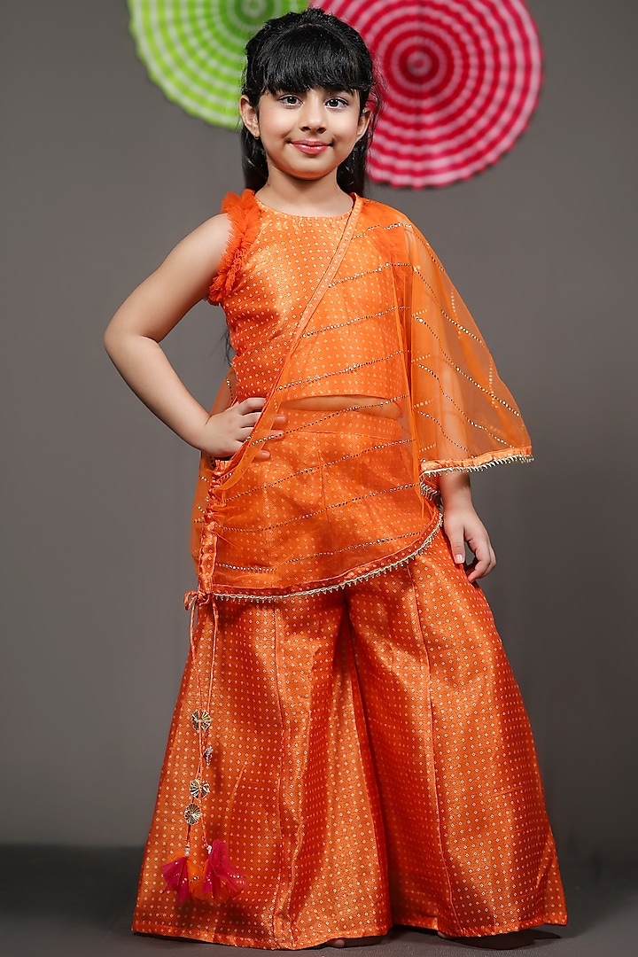 Orange Silk & Net Palazzo Pant Set For Girls by Kirti Agarwal Pret n Couture at Pernia's Pop Up Shop