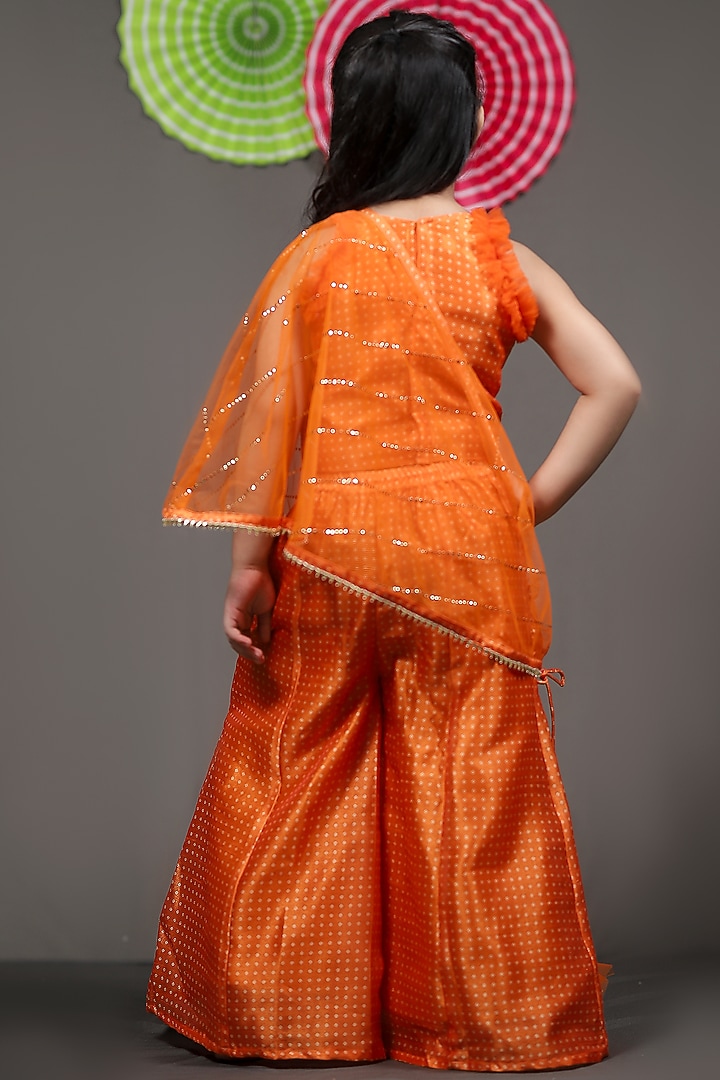 Orange Silk & Net Palazzo Pant Set For Girls by Kirti Agarwal Pret n Couture at Pernia's Pop Up Shop