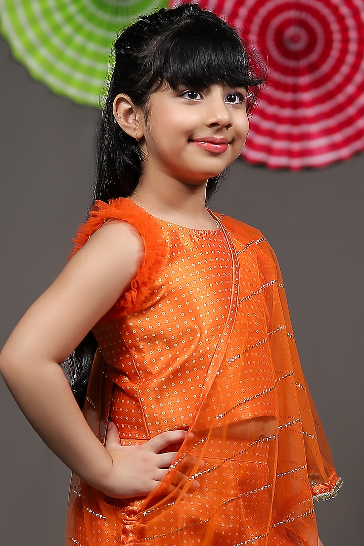 Orange Silk & Net Palazzo Pant Set For Girls by Kirti Agarwal Pret n Couture at Pernia's Pop Up Shop