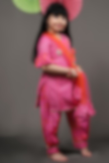 Orange & Pink Kurta Set With Gota Work For Girls by  Kirti Agarwal Pret n Couture