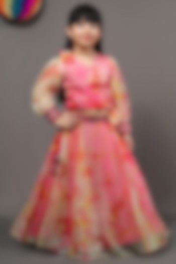 Orange & Pink Lehenga Set With Tassels For Girls by  Kirti Agarwal Pret n Couture at Pernia's Pop Up Shop
