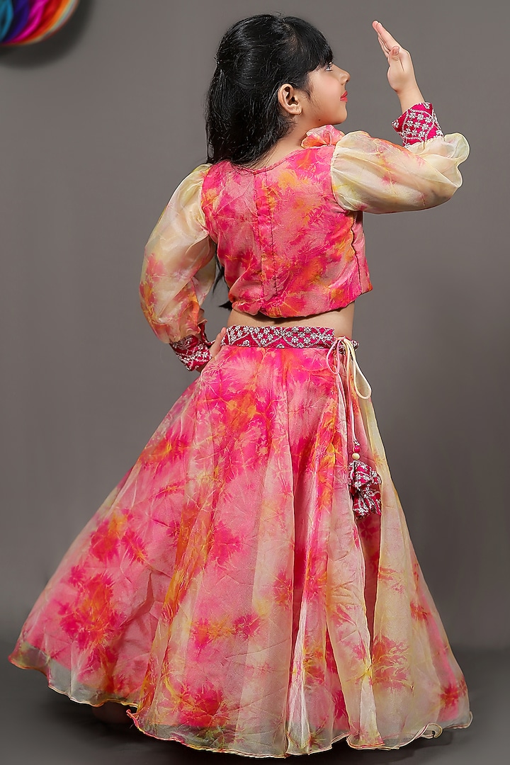 Orange & Pink Lehenga Set With Tassels For Girls by Kirti Agarwal Pret n Couture at Pernia's Pop Up Shop