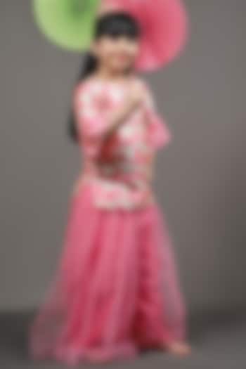 Pink & Beige Silk Kurta Set For Girls by  Kirti Agarwal Pret n Couture