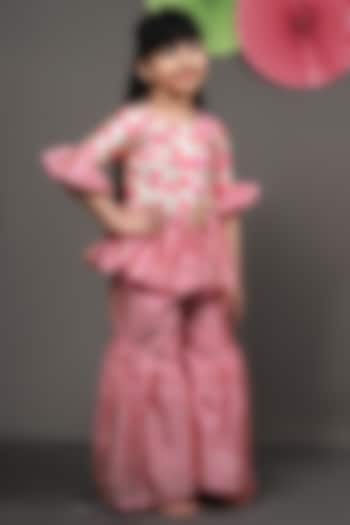 Pink Silk Sharara Set With Zigzag Pattern Work For Girls by  Kirti Agarwal Pret n Couture