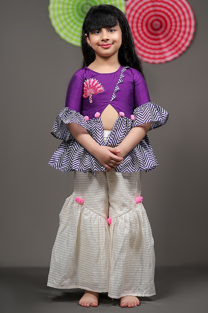 Purple Artificial Silk Sharara Set For Girls by  Kirti Agarwal Pret n Couture