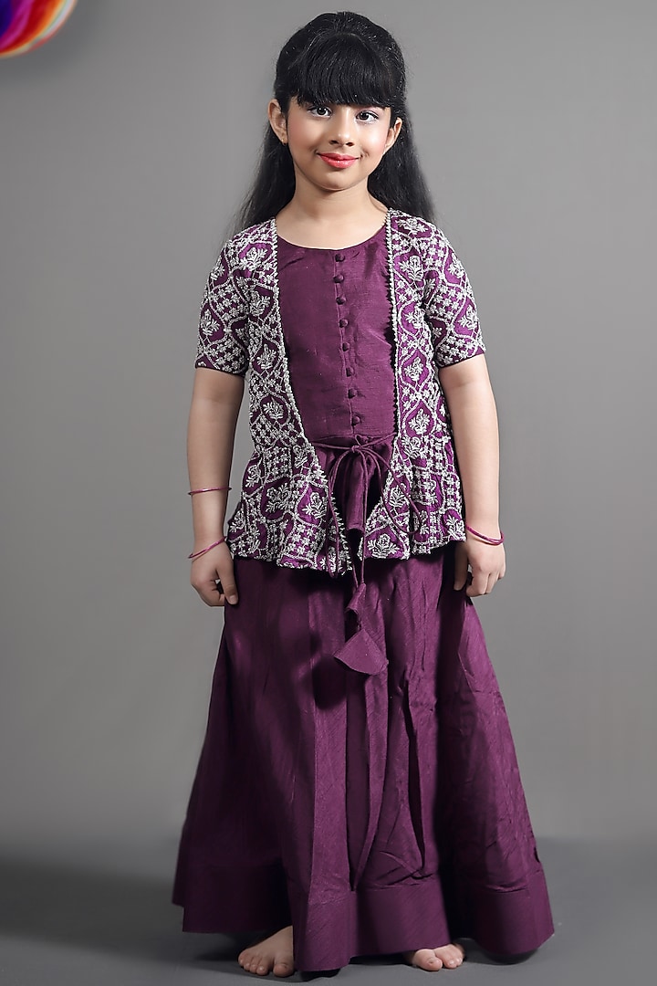 Purple Silk Lehenga Set For Girls by  Kirti Agarwal Pret n Couture at Pernia's Pop Up Shop