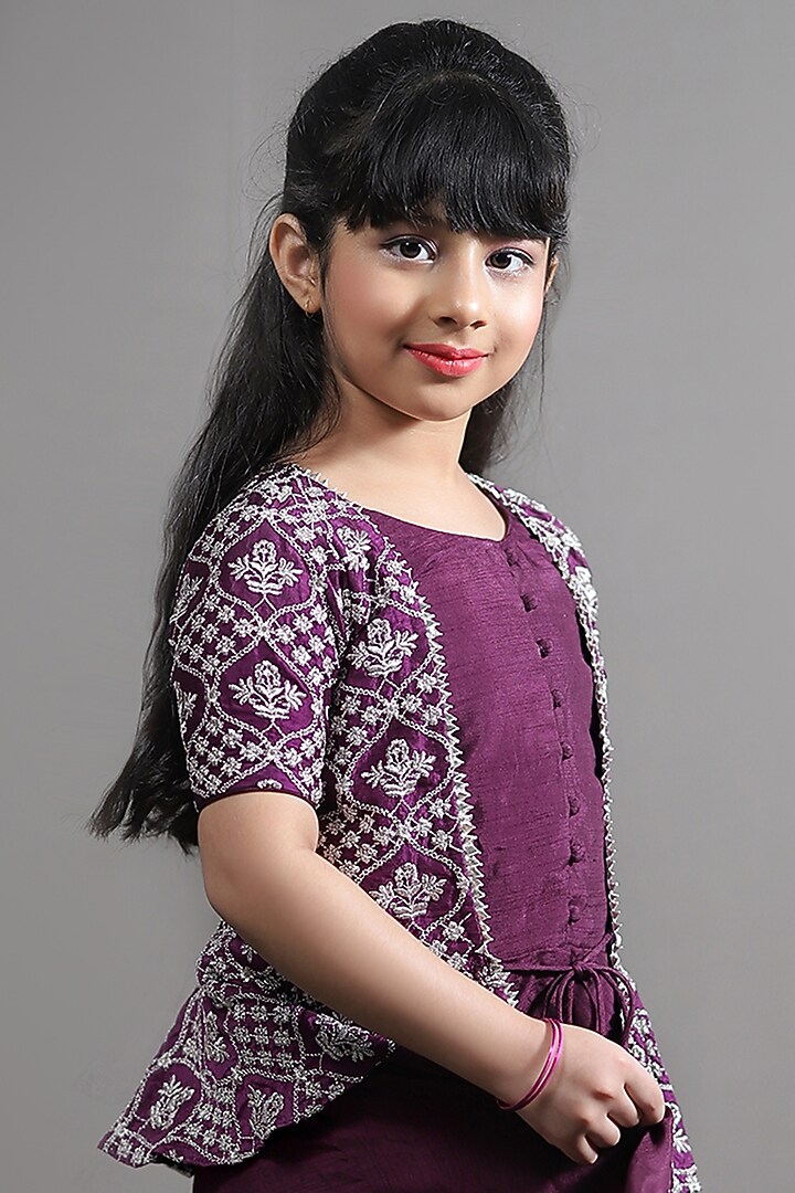 Purple Silk Lehenga Set For Girls by  Kirti Agarwal Pret n Couture at Pernia's Pop Up Shop