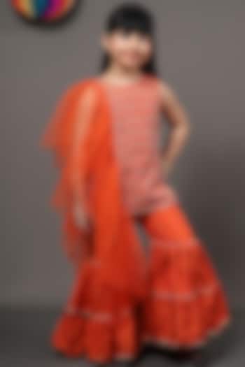 Rust Orange Embroidered Sharara Set For Girls by  Kirti Agarwal Pret n Couture at Pernia's Pop Up Shop