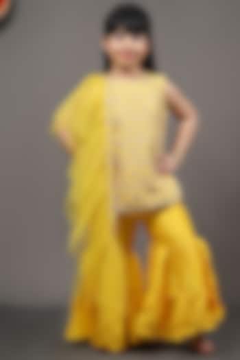 Yellow Silk Sharara Set For Girls by  Kirti Agarwal Pret n Couture