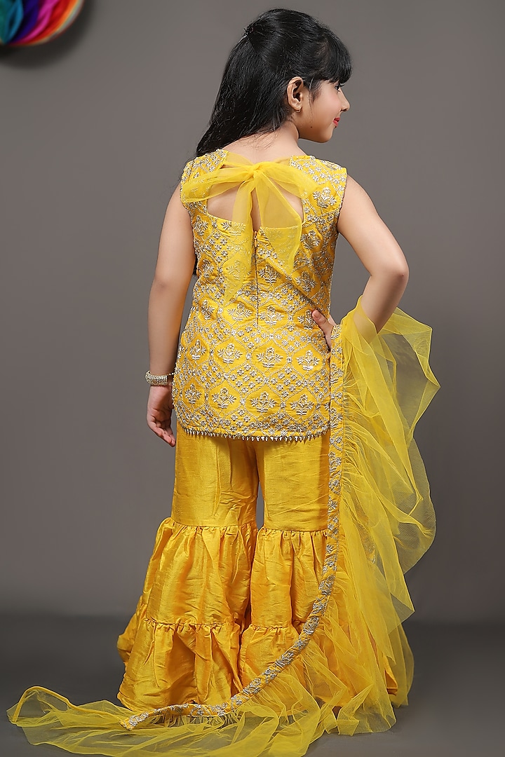 Yellow Silk Sharara Set For Girls by Kirti Agarwal Pret n Couture at Pernia's Pop Up Shop