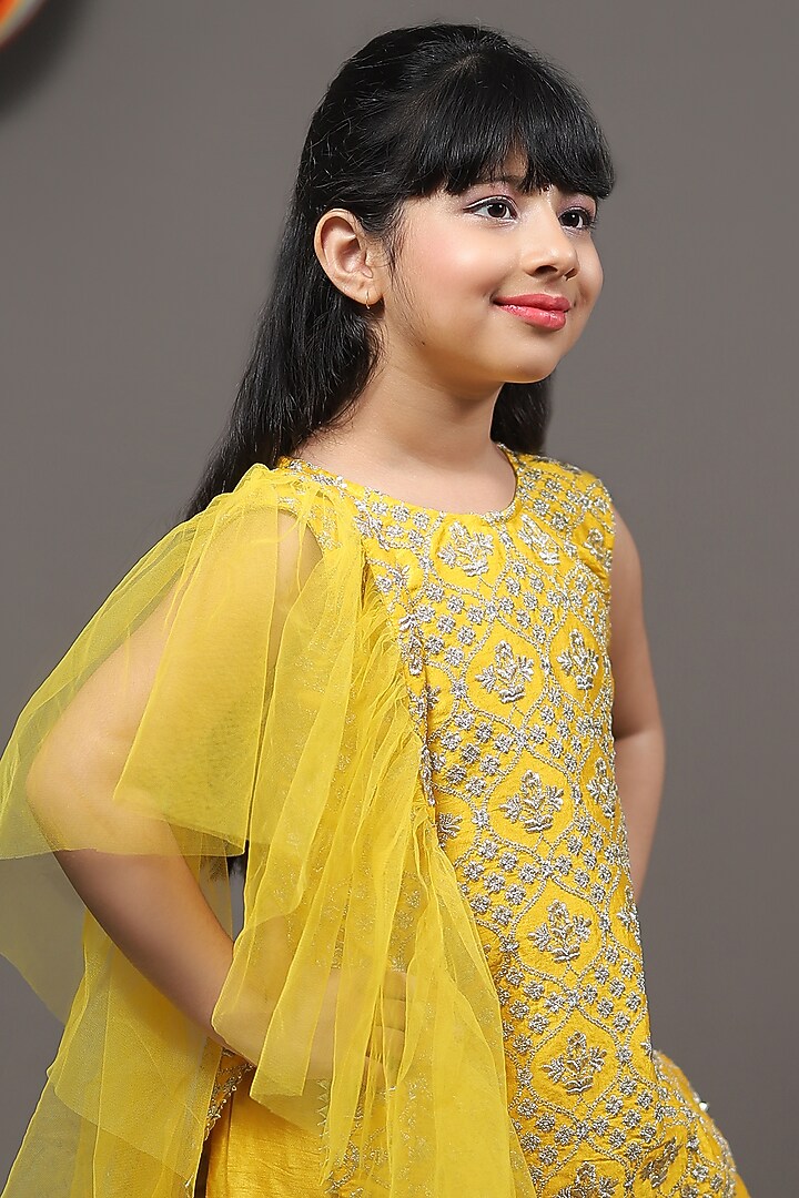 Yellow Silk Sharara Set For Girls by Kirti Agarwal Pret n Couture at Pernia's Pop Up Shop