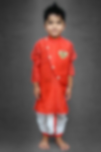Pink Embroidered Kurta Set For Boys by  Kirti Agarwal Pret n Couture