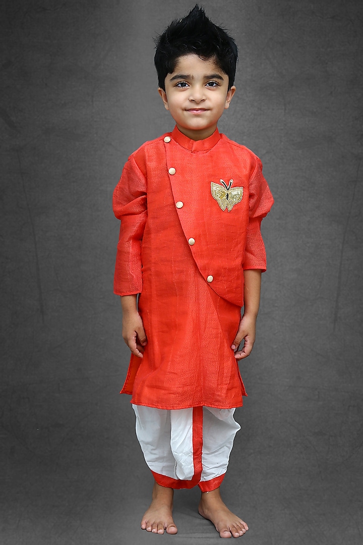 Pink Embroidered Kurta Set For Boys by  Kirti Agarwal Pret n Couture