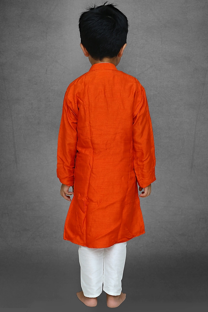 Rust Orange Silk Kurta Set For Boys by  Kirti Agarwal Pret n Couture at Pernia's Pop Up Shop
