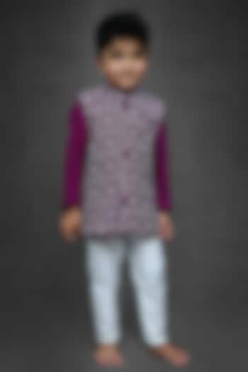 Purple Silk Kurta Set With Embroidered Jacket For Boys by  Kirti Agarwal Pret n Couture