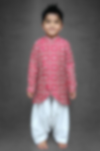 Fuchsia Pink Embroidered Sherwani Set For Boys by  Kirti Agarwal Pret n Couture