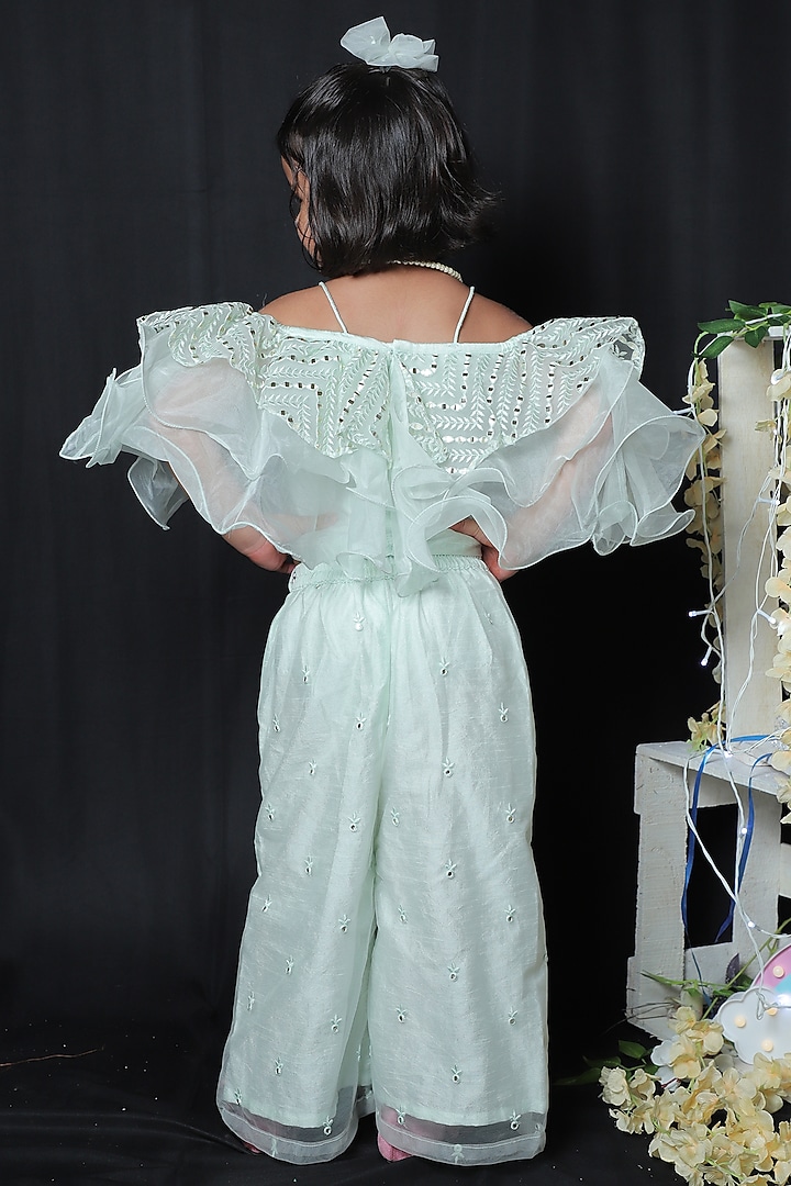 Mint Green Embroidered Palazzo Pant Set For Girls by Kirti Agarwal Pret n Couture at Pernia's Pop Up Shop