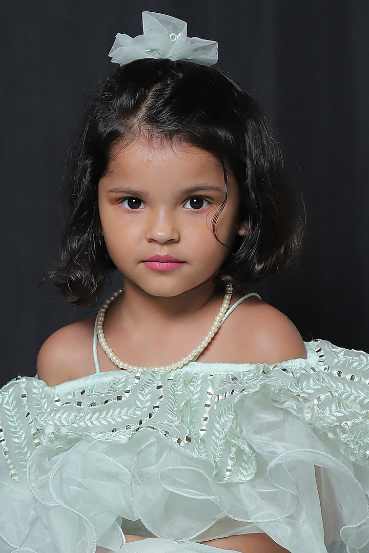 Mint Green Embroidered Palazzo Pant Set For Girls by Kirti Agarwal Pret n Couture at Pernia's Pop Up Shop