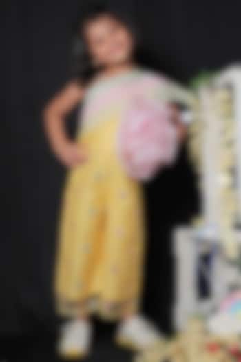 Yellow & Pink Off-Shoulder Jumpsuit For Girls by  Kirti Agarwal Pret n Couture