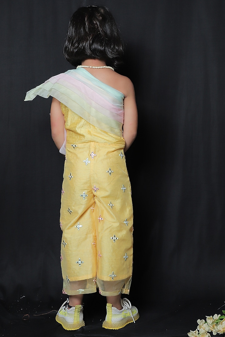 Yellow & Pink Off-Shoulder Jumpsuit For Girls by Kirti Agarwal Pret n Couture at Pernia's Pop Up Shop