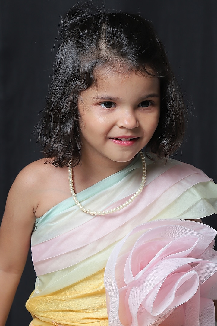 Yellow & Pink Off-Shoulder Jumpsuit For Girls by Kirti Agarwal Pret n Couture at Pernia's Pop Up Shop