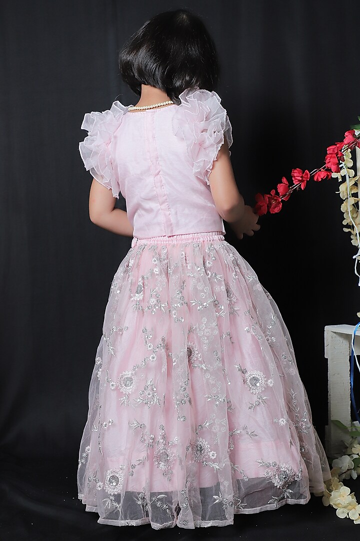 Baby Pink Organza Lehenga Set For Girls by Kirti Agarwal Pret n Couture at Pernia's Pop Up Shop