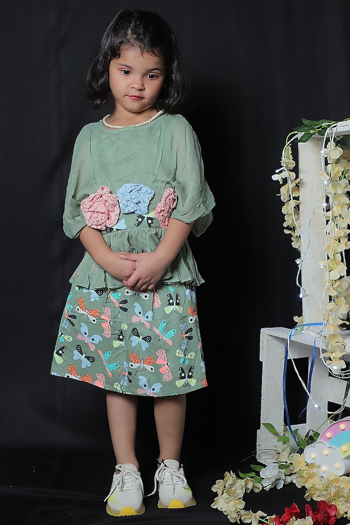 Green Butterfly Skirt Set For Girls by  Kirti Agarwal Pret n Couture at Pernia's Pop Up Shop