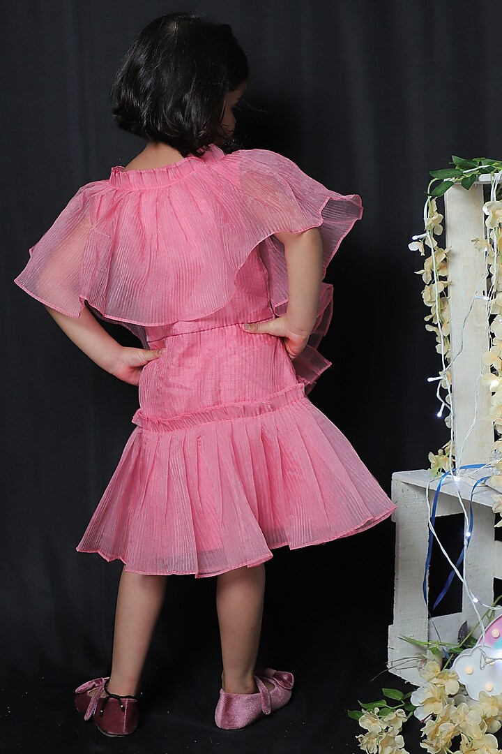 Pink Organza Pleated Frock For Girls by Kirti Agarwal Pret n Couture at Pernia's Pop Up Shop