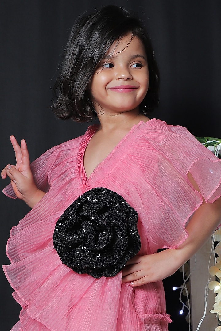 Pink Organza Pleated Frock For Girls by Kirti Agarwal Pret n Couture at Pernia's Pop Up Shop