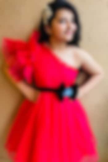 Red One-Shoulder Frock For Girls by  Kirti Agarwal Pret n Couture