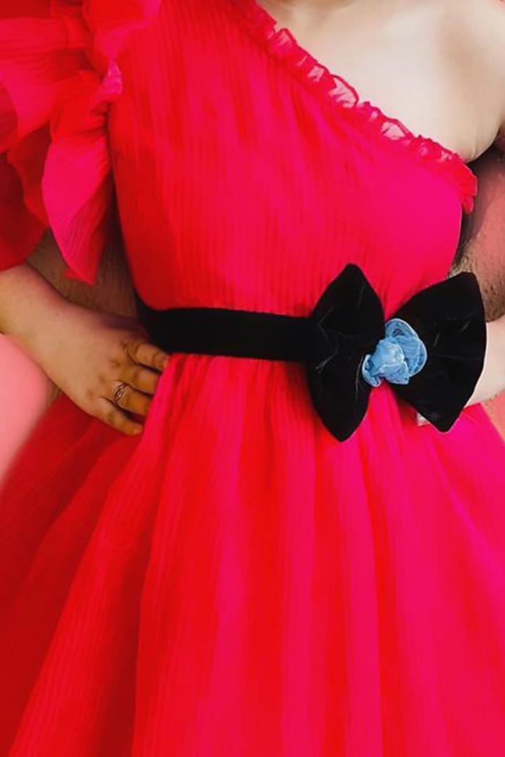 Red One-Shoulder Frock For Girls by Kirti Agarwal Pret n Couture at Pernia's Pop Up Shop