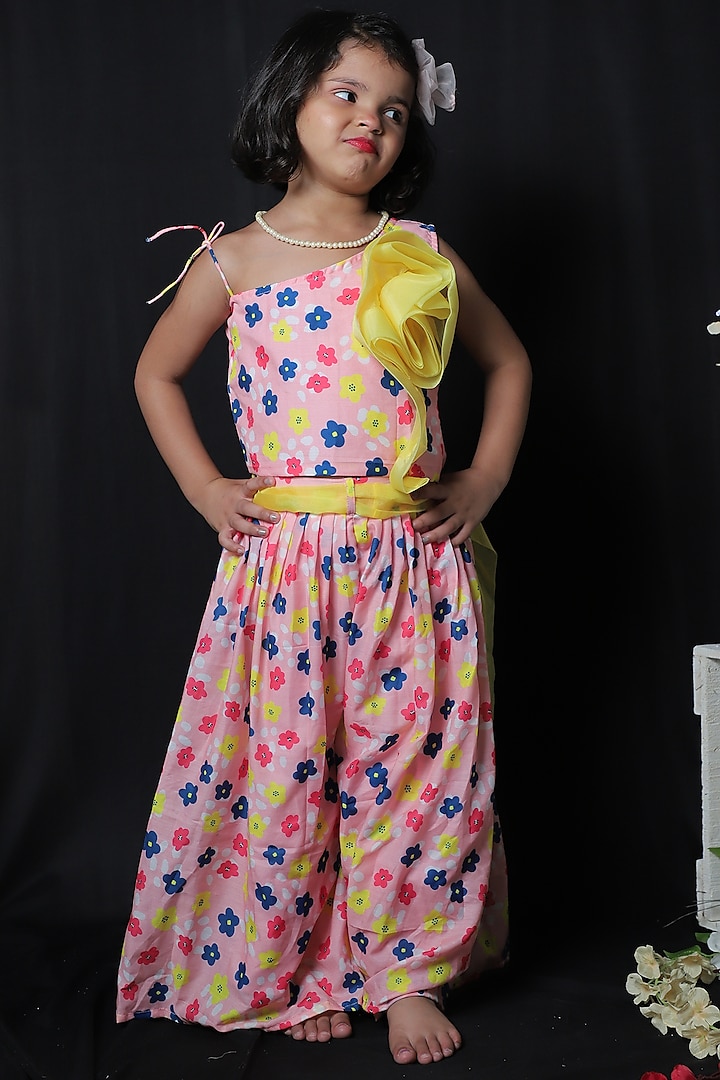 Pink & Yellow Organza Palazzo Pant Set For Girls by  Kirti Agarwal Pret n Couture