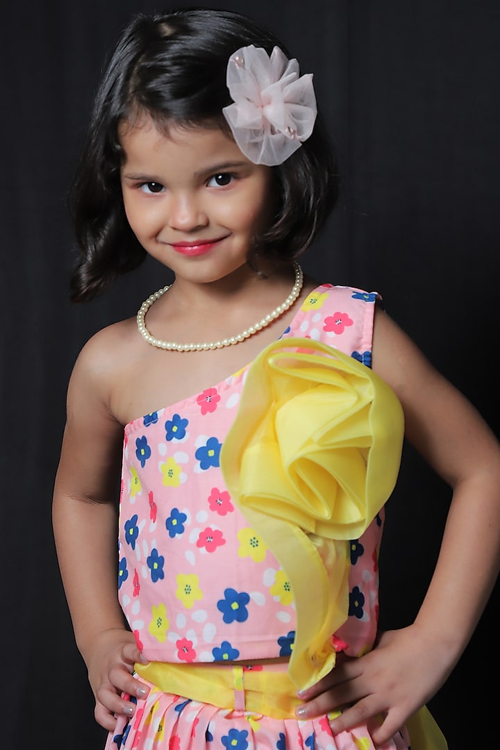 Pink & Yellow Organza Palazzo Pant Set For Girls by Kirti Agarwal Pret n Couture at Pernia's Pop Up Shop