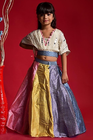 Multi-Colored Embroidered Lehenga Set For Girls by Kirti Agarwal Pret n Couture