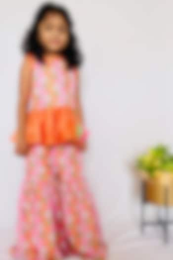 Pink & Orange Chanderi Sharara Set For Girls by  Kirti Agarwal Pret n Couture at Pernia's Pop Up Shop