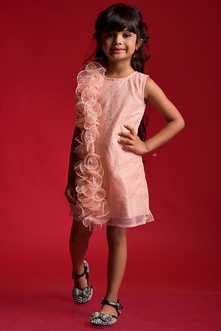 Peach Frilled Frock For Girls by  Kirti Agarwal Pret n Couture