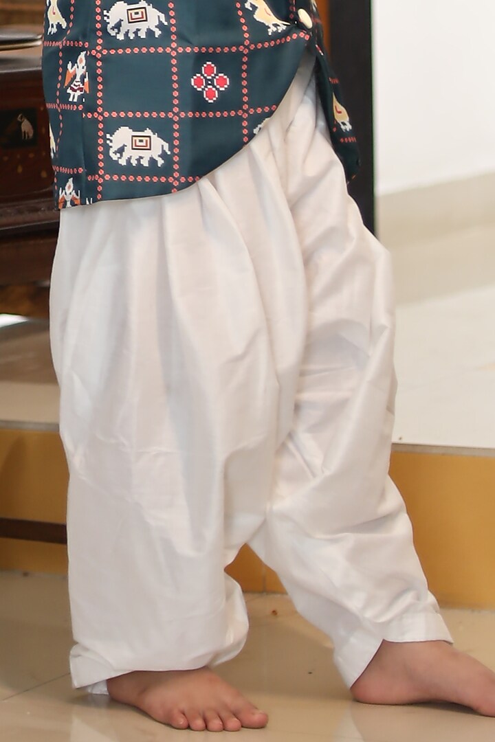 Dark Green Cotton Silk & Cotton Satin Printed Kurta Set For Boys by Kirti Agarwal Pret n Couture at Pernia's Pop Up Shop