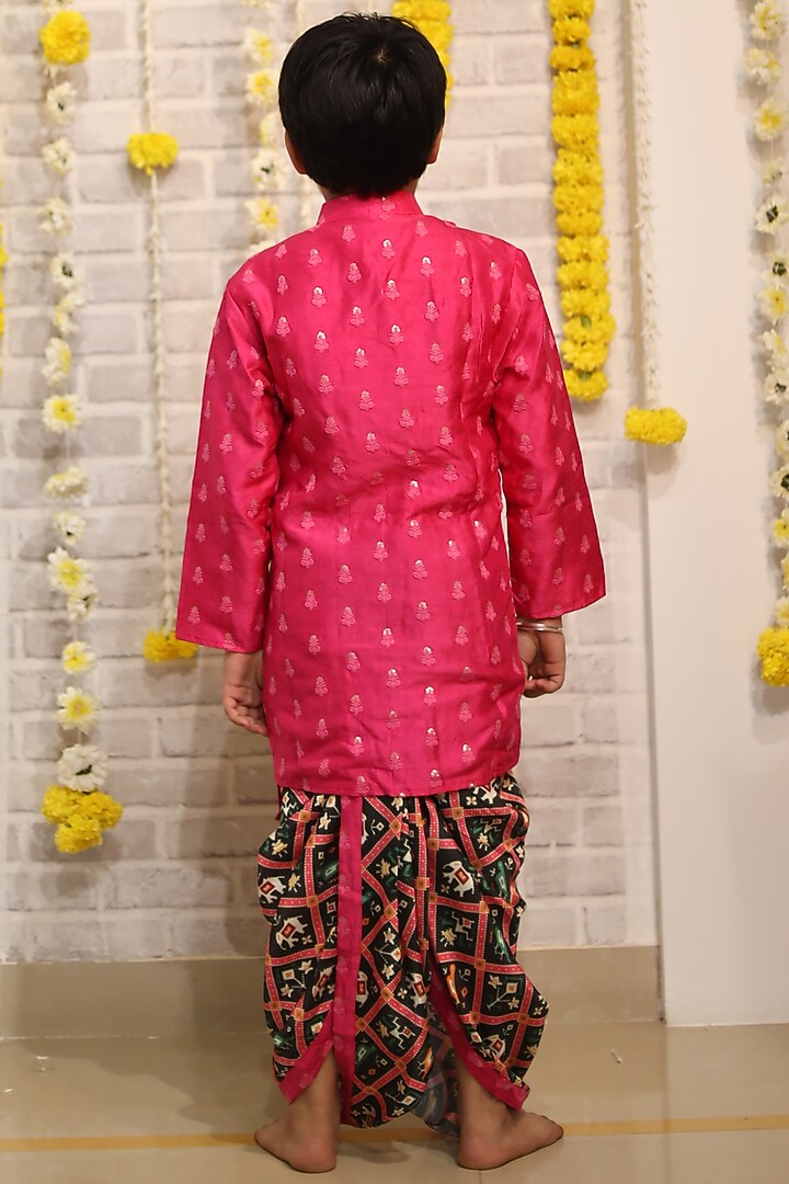 Pink Dola Silk & Cotton Satin Embroidered Kurta Set For Boys by Kirti Agarwal Pret n Couture at Pernia's Pop Up Shop