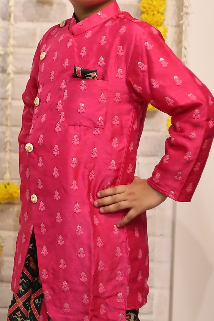 Pink Dola Silk & Cotton Satin Embroidered Kurta Set For Boys by Kirti Agarwal Pret n Couture at Pernia's Pop Up Shop