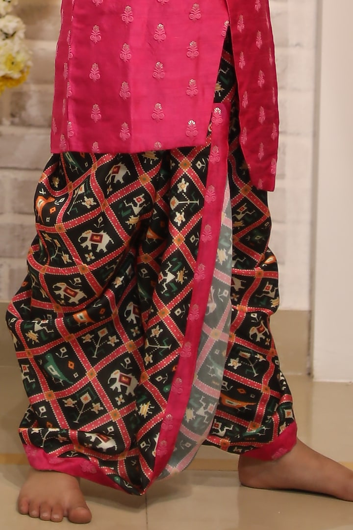 Pink Dola Silk & Cotton Satin Embroidered Kurta Set For Boys by Kirti Agarwal Pret n Couture at Pernia's Pop Up Shop