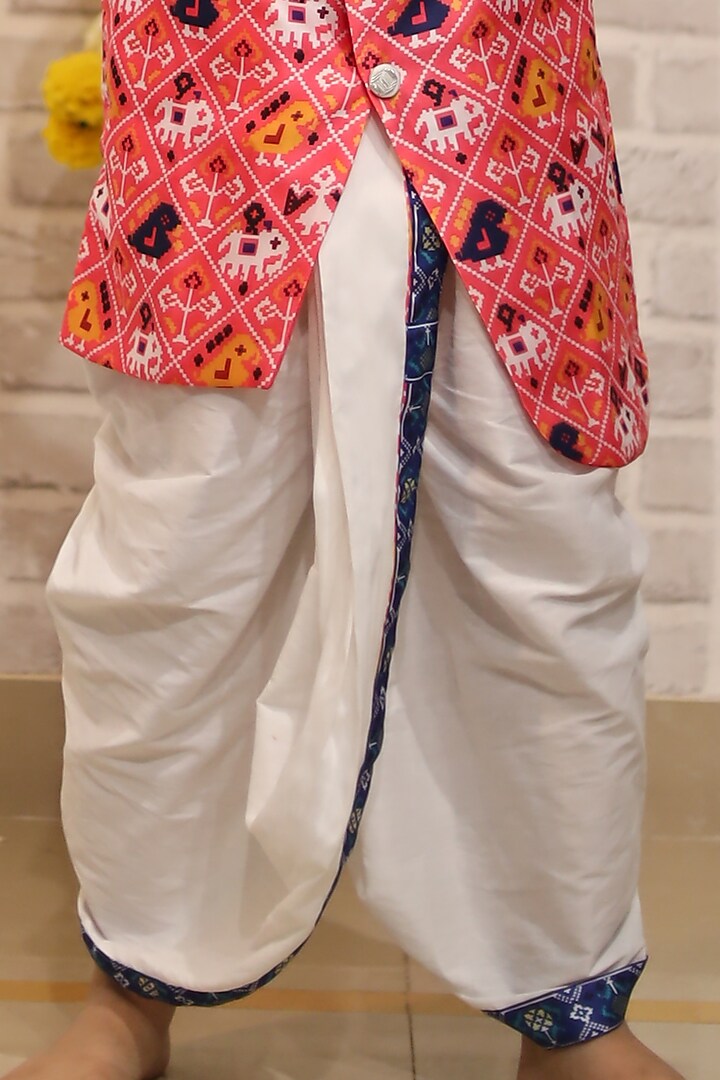 Peach Cotton Silk & Modal Satin Printed Kurta Set For Boys by Kirti Agarwal Pret n Couture at Pernia's Pop Up Shop