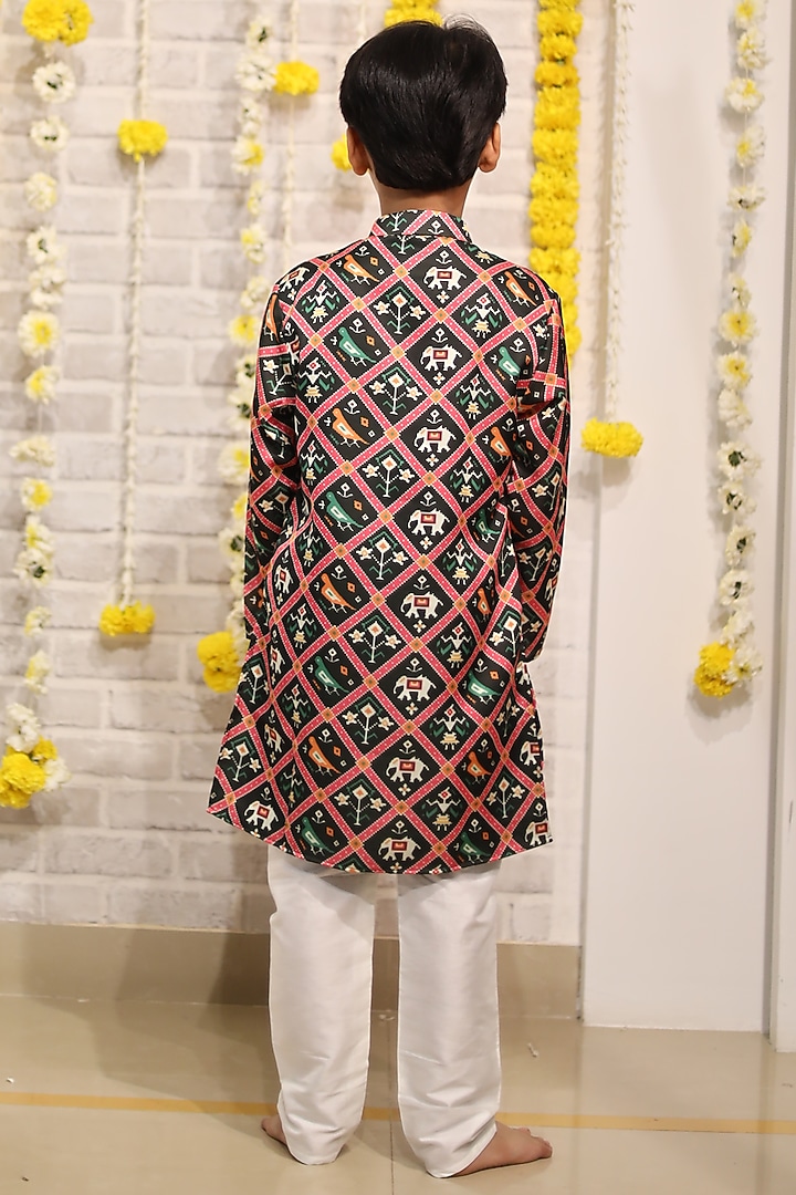 Dark Green Cotton Satin Printed & Embroidered Kurta For Boys by Kirti Agarwal Pret n Couture at Pernia's Pop Up Shop