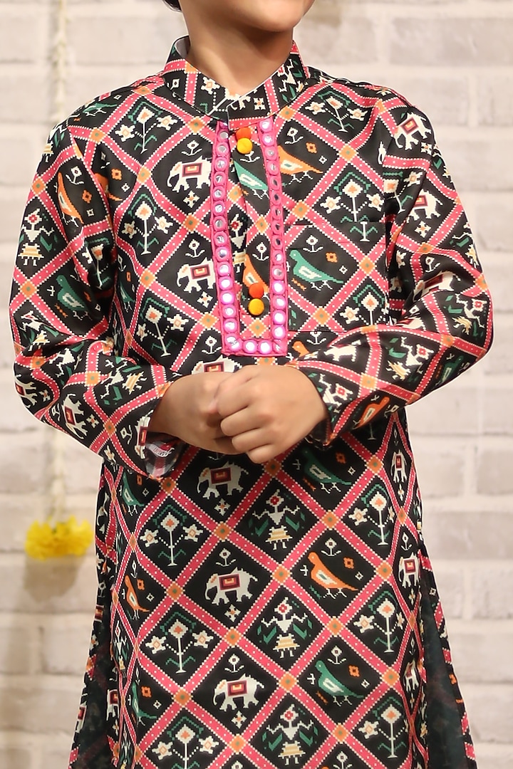 Dark Green Cotton Satin Printed & Embroidered Kurta For Boys by Kirti Agarwal Pret n Couture at Pernia's Pop Up Shop