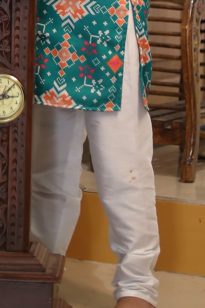 Dark Green Cotton Satin Printed & Embroidered Kurta For Boys by Kirti Agarwal Pret n Couture at Pernia's Pop Up Shop