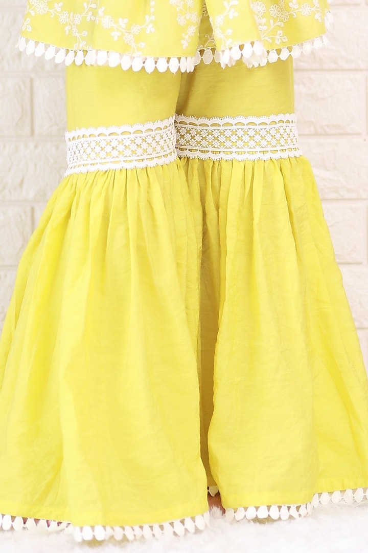 Lemon Green Chanderi Sharara Set For Girls by Kirti Agarwal Pret n Couture at Pernia's Pop Up Shop