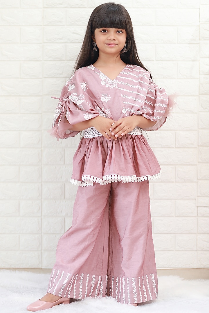 Pink Chanderi Pant Set For Girls by Kirti Agarwal Pret n Couture at Pernia's Pop Up Shop